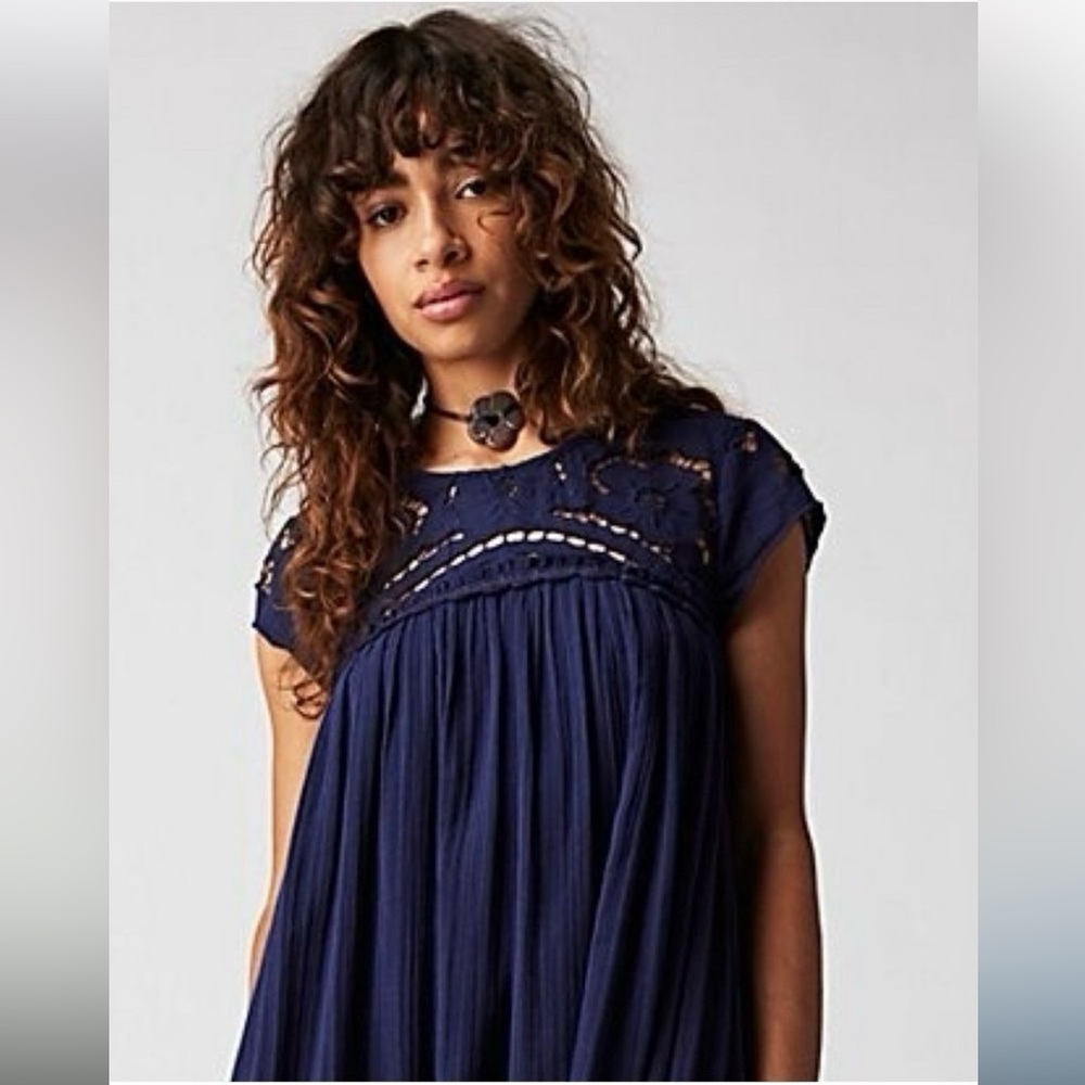 FREE PEOPLE Cutwork Tee Maxi Dress NEW Size XS Evening Eclipse Midnight Blue - Picture 3 of 11
